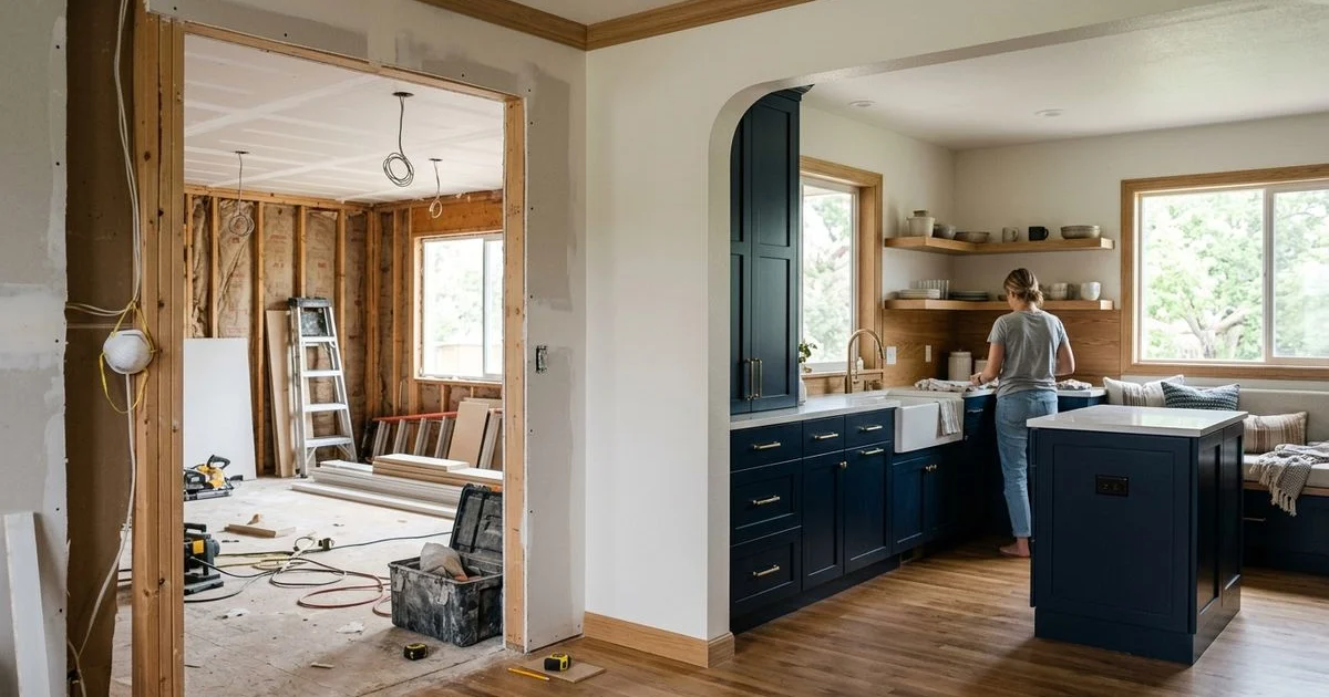 Arvada home mid-remodel showing finished and unfinished rooms side by side