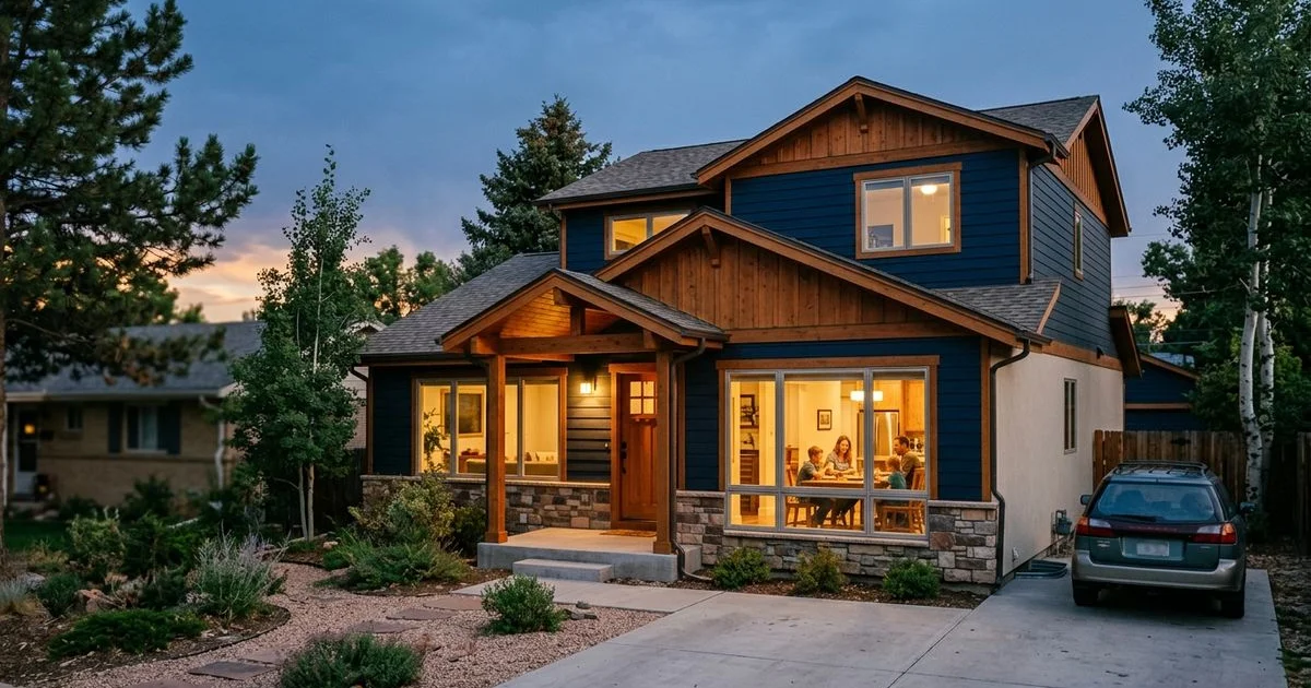 Completed Arvada ranch pop-top addition exterior at twilight