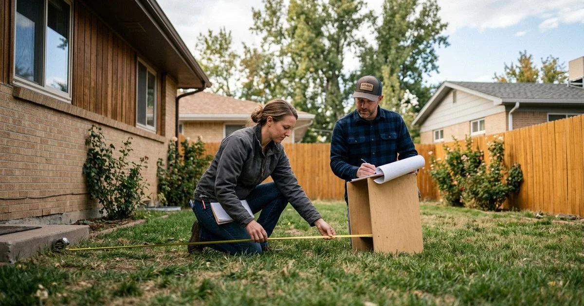 Backyard lot being measured for an ADU in Arvada