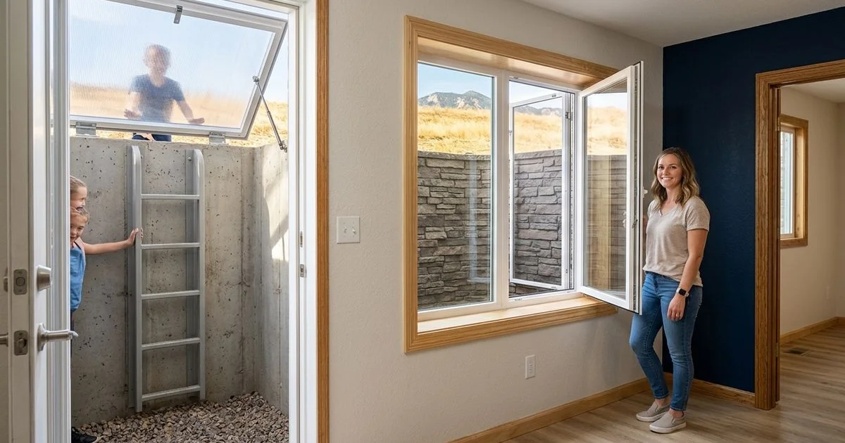 Newly installed basement egress window with window well