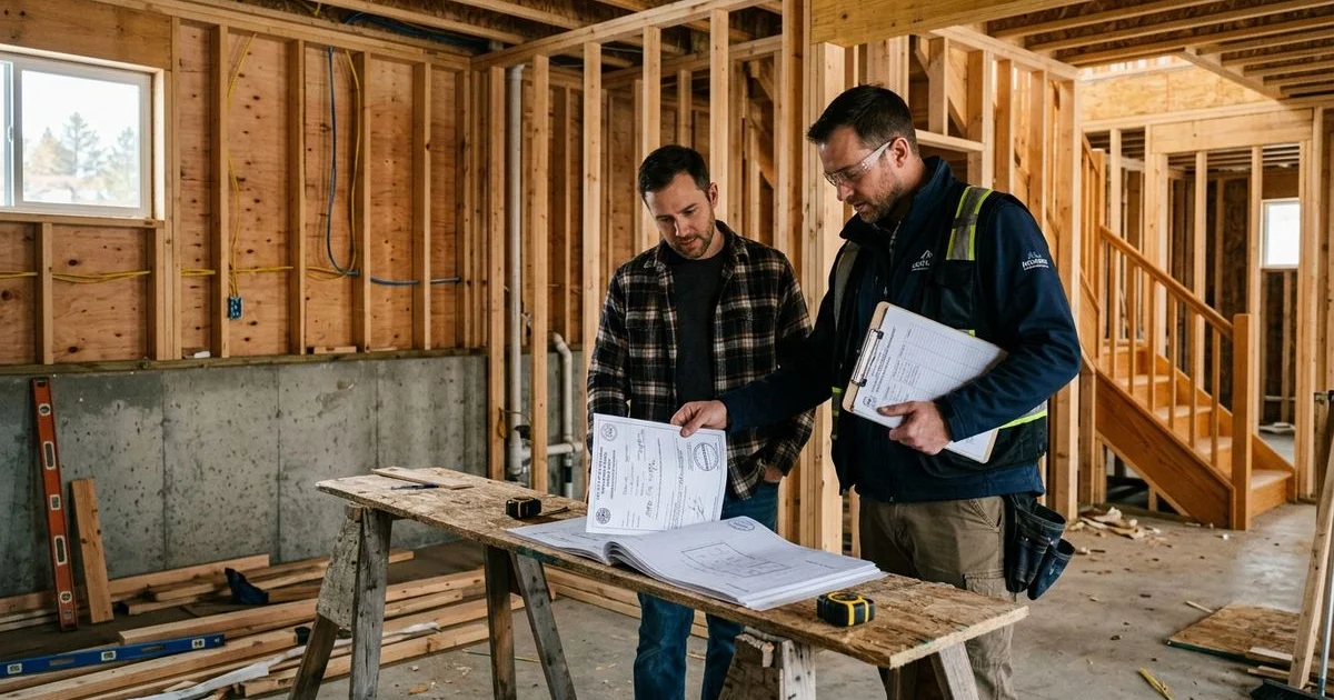 Permit documents and basement framing in an Arvada home