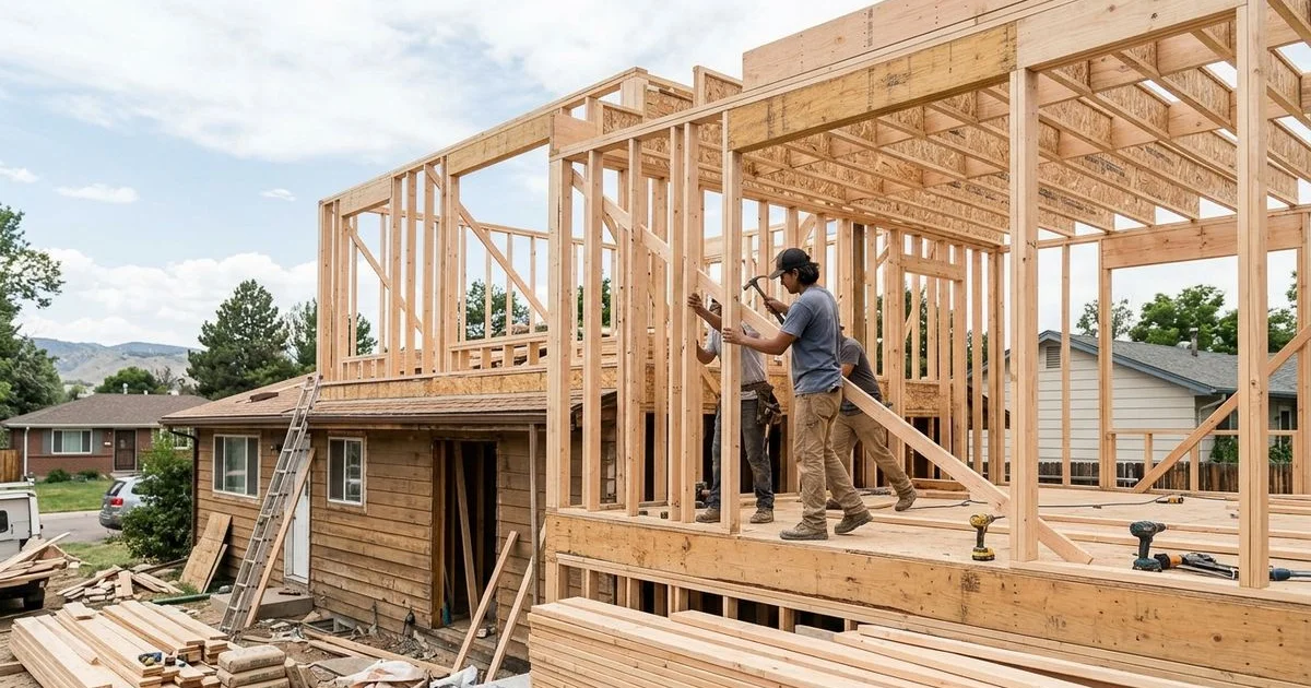 Pop-top second story under construction on a ranch home