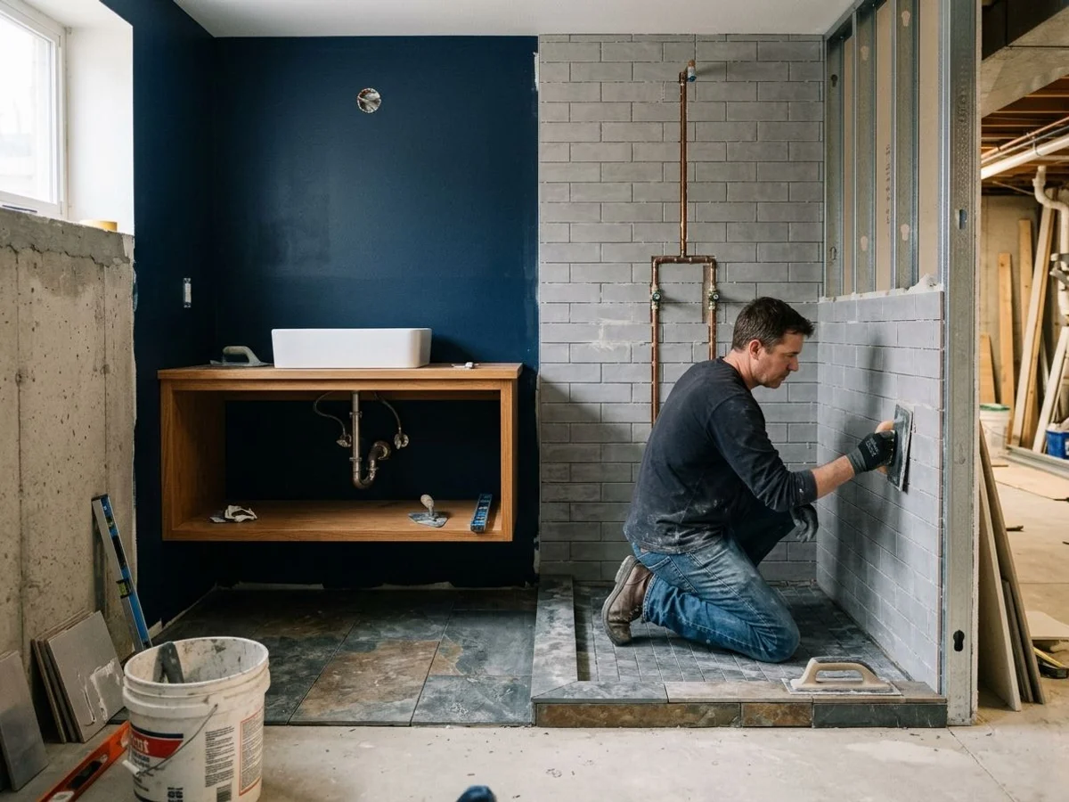 Basement bathroom with walk-in shower