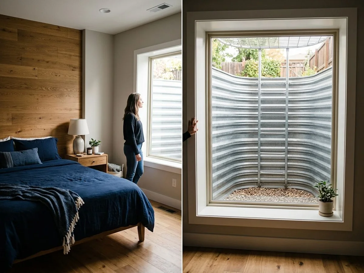 Code-compliant egress window for basement bedroom