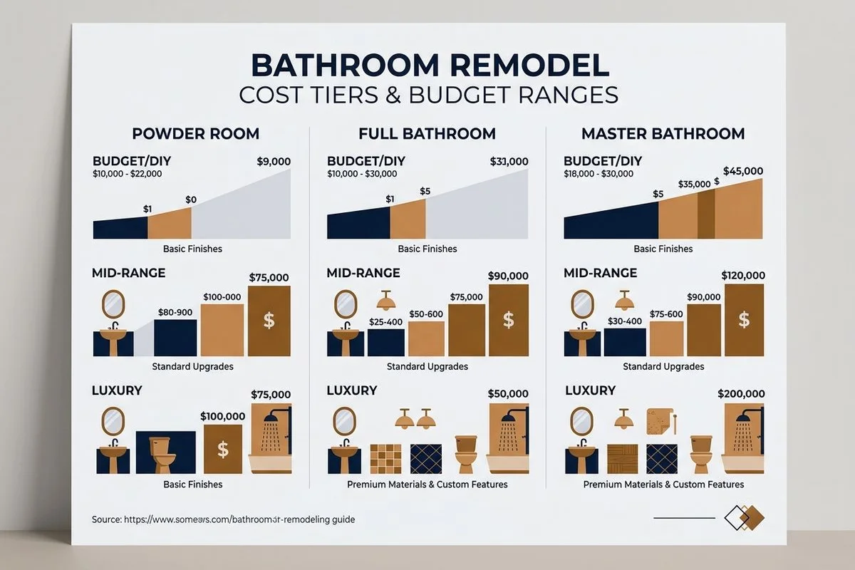 Bathroom remodel cost tiers chart