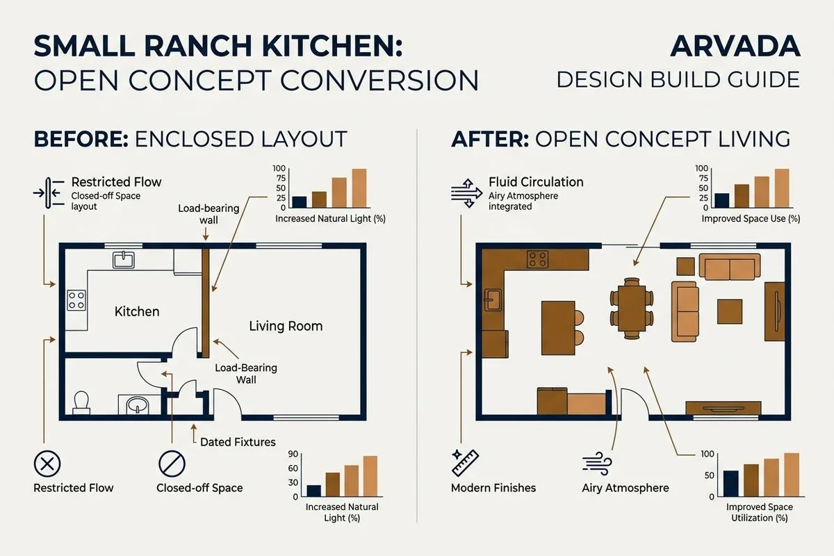 Before and after of a small ranch kitchen layout