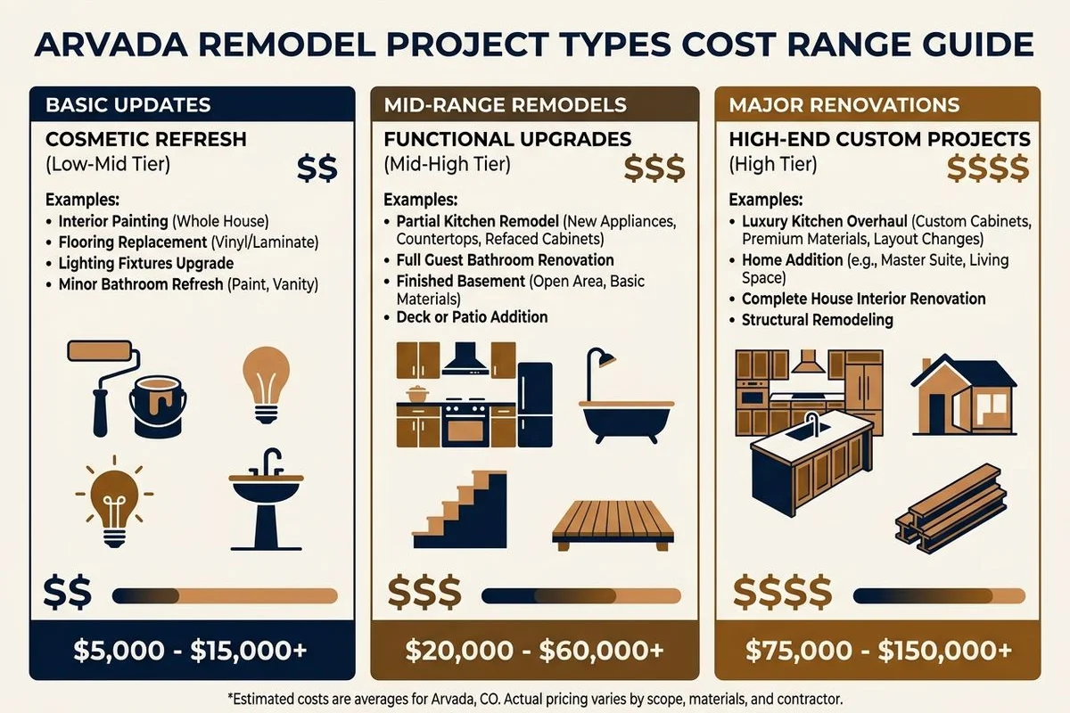Cost-range chart of Arvada remodel project types