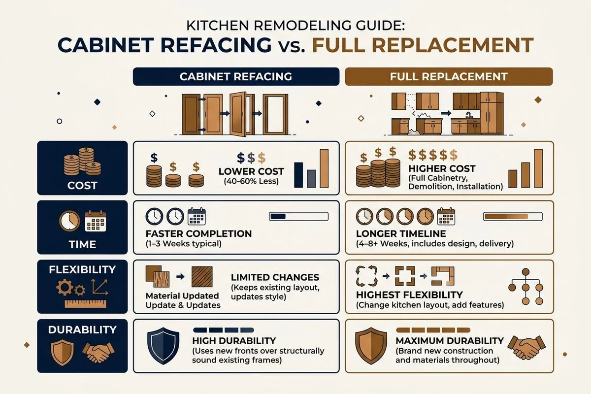 Comparison table of refacing vs replacement