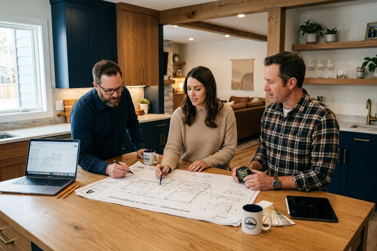 Design-build team reviewing plans