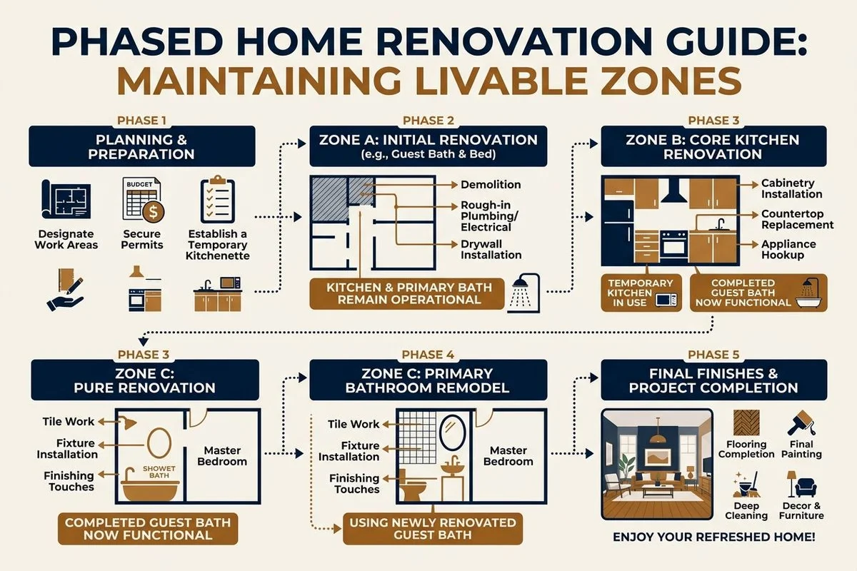 Phased renovation keeping zones livable