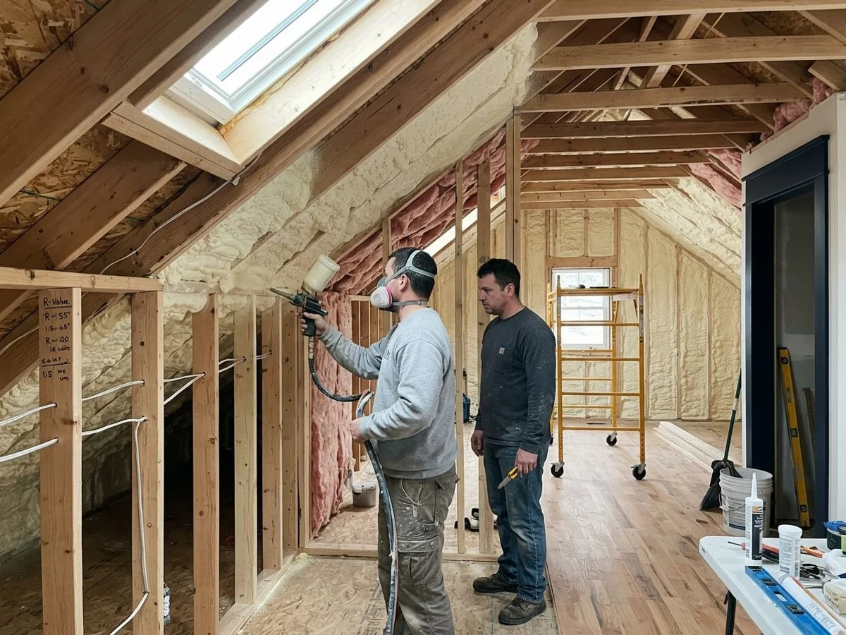 Spray foam insulation in garage conversion
