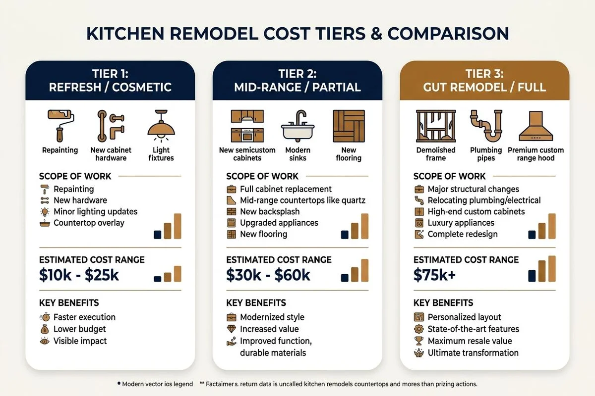 Kitchen remodel cost tiers chart