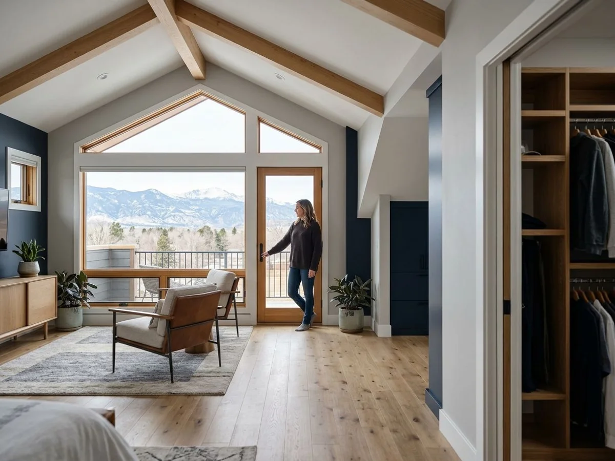 Second-floor master suite with mountain views