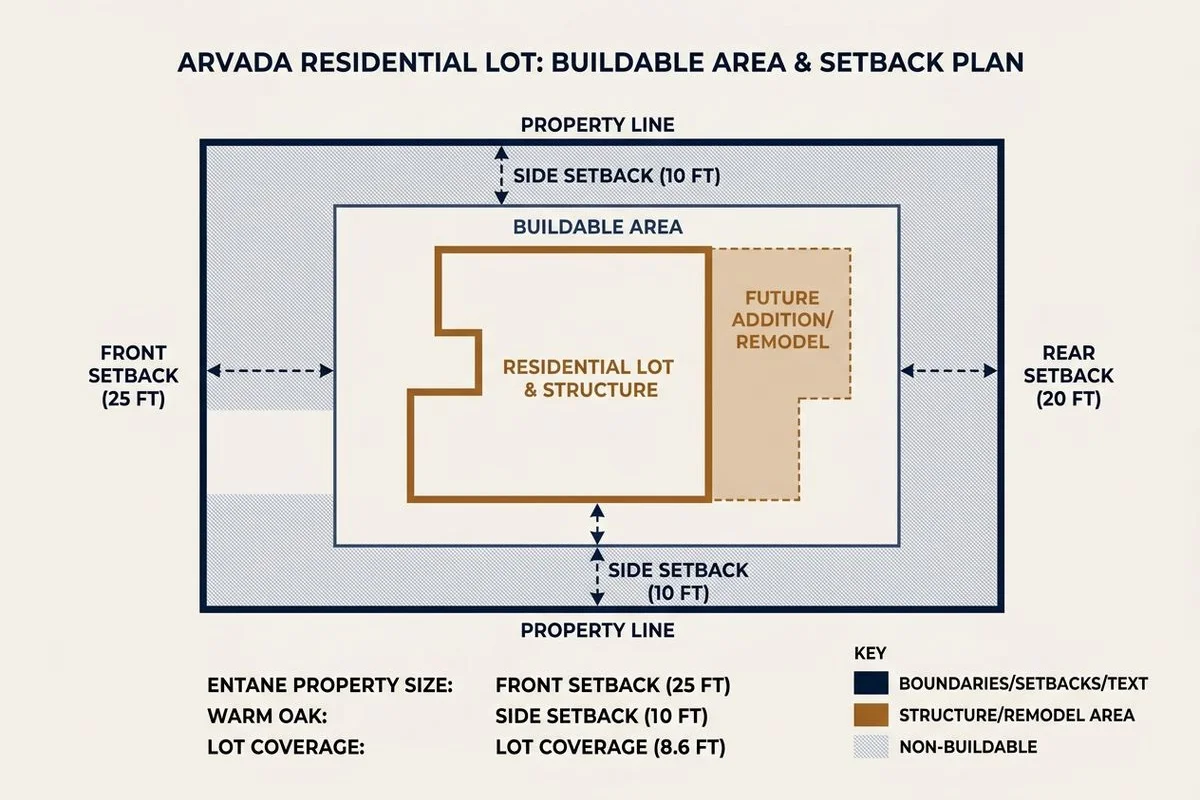 Site plan showing buildable area after setbacks and coverage