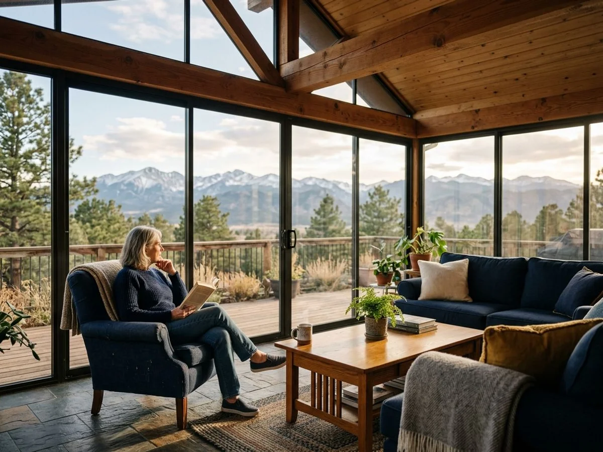 Sunroom addition with mountain views