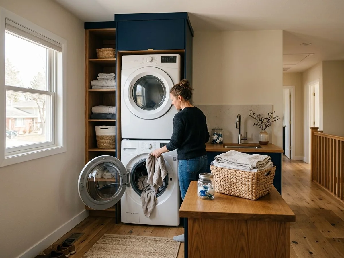 Upstairs laundry in pop-top addition